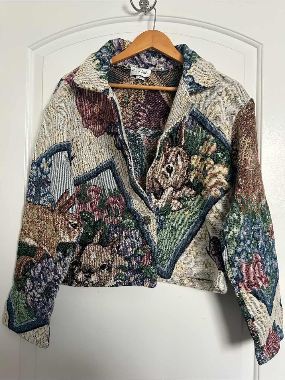 Vintage 90s Bunny Print Jacket size M cottage core prairie art to wear boho